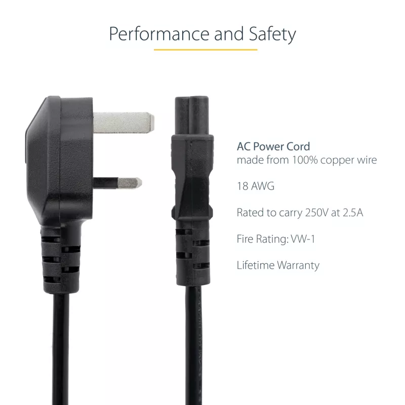 StarTech.com 3ft (1m) UK napájací kábel pre notebook, BS 1363 na C5 (trojlístok), 2,5A 250V, 18AWG, UK náhradný kábel pre notebook, napájací kábel pre tlačiareň, nabíjací kábel pre notebook, napájací kábel pre notebook
