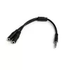 StarTech.com adaptér pre headset so samostatnými konektormi slúchadiel/mikrofónu – 3,5 mm 4-pólový na 2x 3-pólový 3,5 mm konektor samec/samica