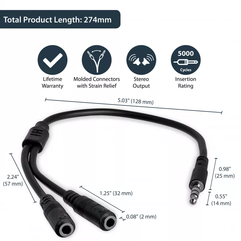 StarTech.com adaptér pre headset so samostatnými konektormi slúchadiel/mikrofónu – 3,5 mm 4-pólový na 2x 3-pólový 3,5 mm konektor samec/samica