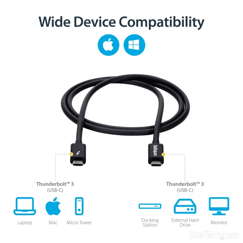 StarTech.com 1m Thunderbolt 3 (20Gbps) USB-C kábel – kompatibilný s Thunderbolt, USB a DisplayPort