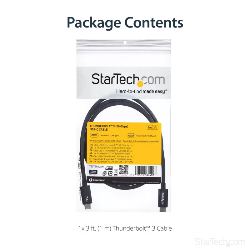 StarTech.com 1m Thunderbolt 3 (20Gbps) USB-C kábel – kompatibilný s Thunderbolt, USB a DisplayPort