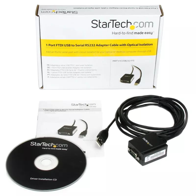 StarTech.com ICUSB2321FIS 1-portový sériový adaptérový kábel FTDI USB na RS232 DB9, opticky izolovaný, 2,5 m, čierny