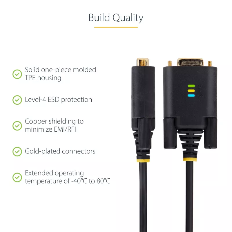 StarTech.com 3 m USB na sériový adaptérový kábel, zachovanie COM, vymeniteľné skrutky/matice, USB-A na DB9 RS232, FTDI IC, ESD ochrana, Windows/macOS/Linux