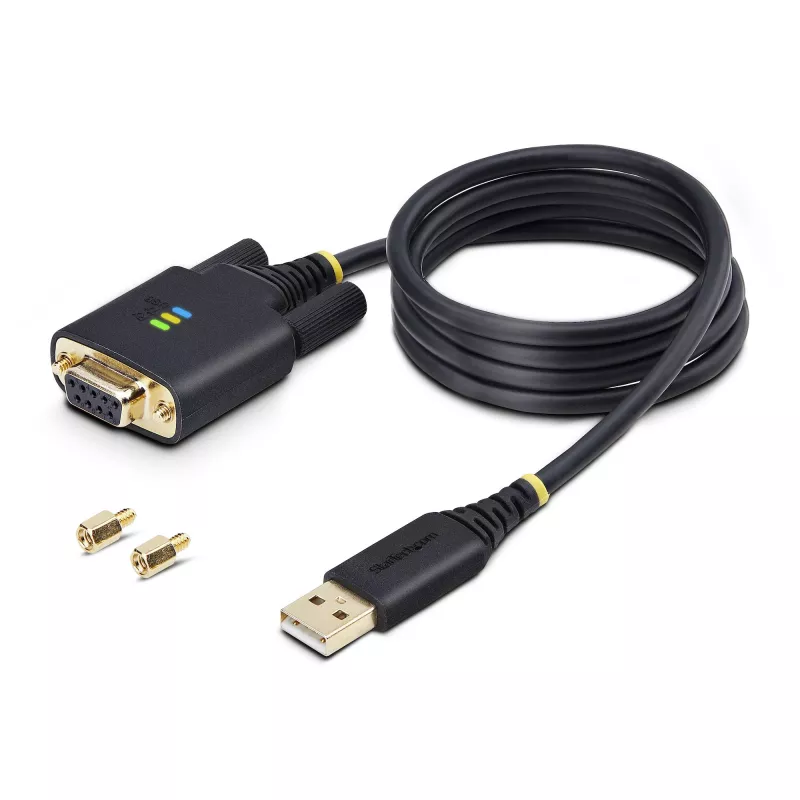 StarTech.com 1m USB na null modem sériový adaptérový kábel, vymeniteľné DB9 skrutky/matice, COM Retention, USB-A na RS232, FTDI, Level-4 ESD ochrana, Windows/macOS/ChromeOS/Linux – robustná TPE konštrukcia