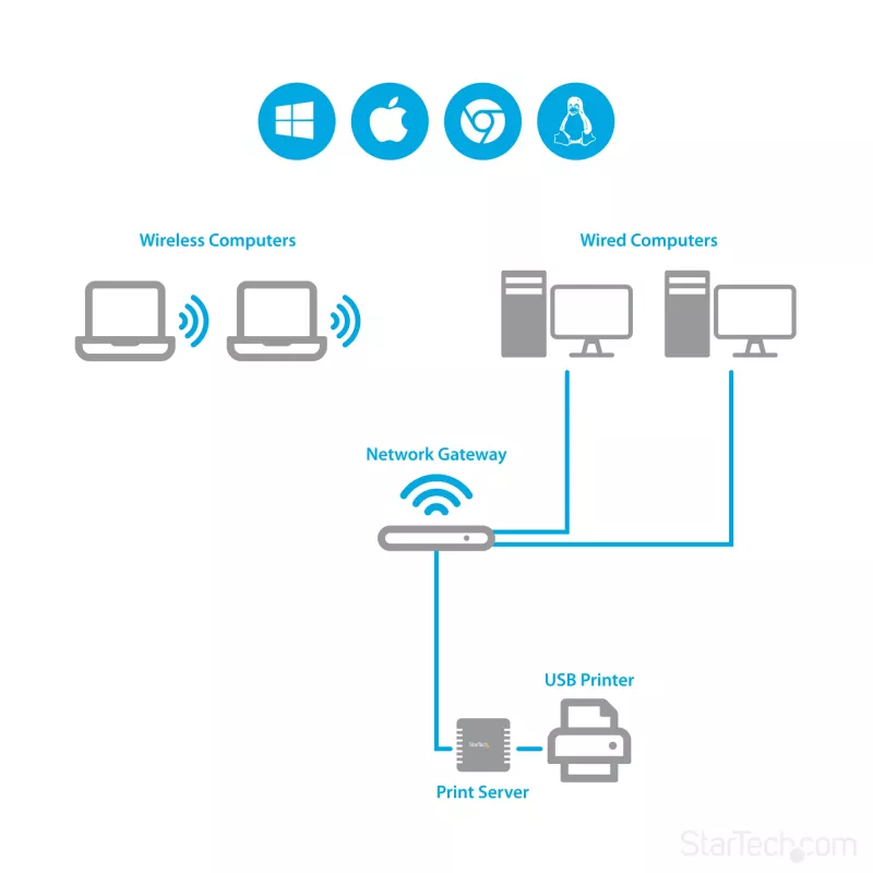 StarTech.com 10/100Mbps Ethernet na USB 2.0 sieťový LPR tlačový server