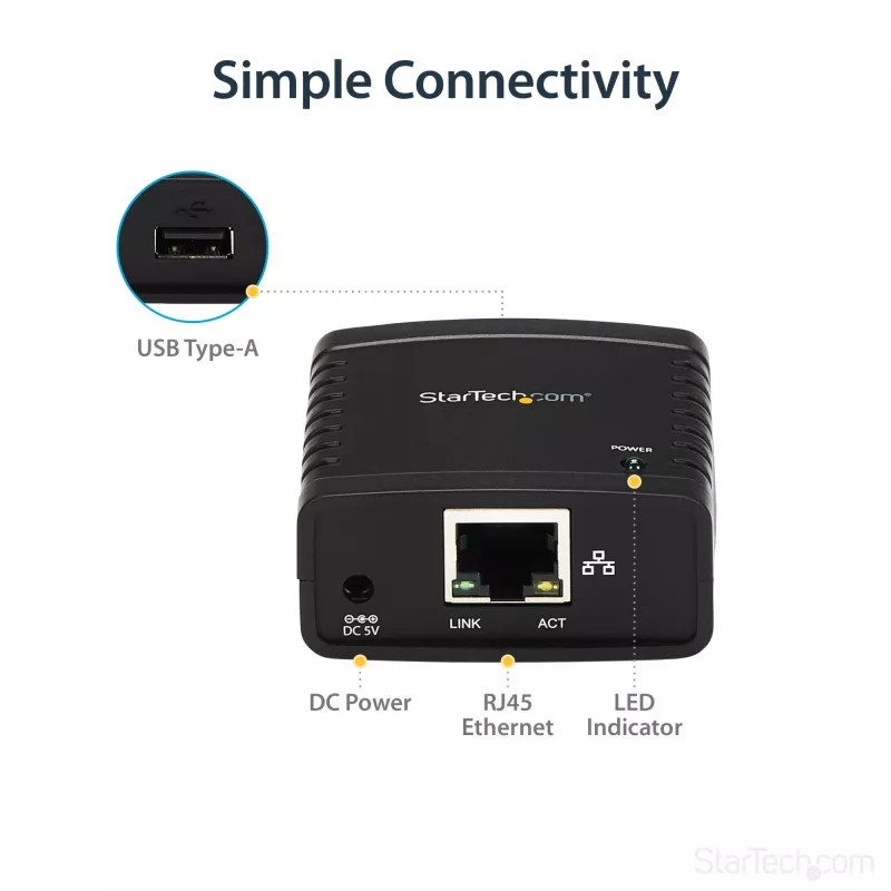 StarTech.com 10/100Mbps Ethernet na USB 2.0 sieťový LPR tlačový server
