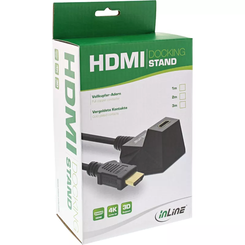 InLine HDMI stanica, HS-HDMI kábel s Ethernetom, konektor samec/samica, čierny, pozlátené kontakty, 3 m