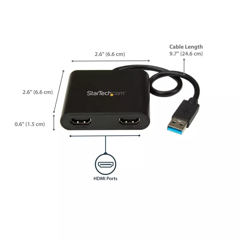 StarTech.com USB 3.0 na duálny HDMI adaptér, USB na 2x HDMI monitor konvertor pre Windows (bez podpory pre macOS/ChromeOS/Linux) - TAA