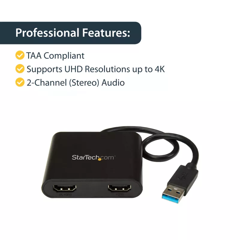 StarTech.com USB 3.0 na duálny HDMI adaptér, USB na 2x HDMI monitor konvertor pre Windows (bez podpory pre macOS/ChromeOS/Linux) - TAA