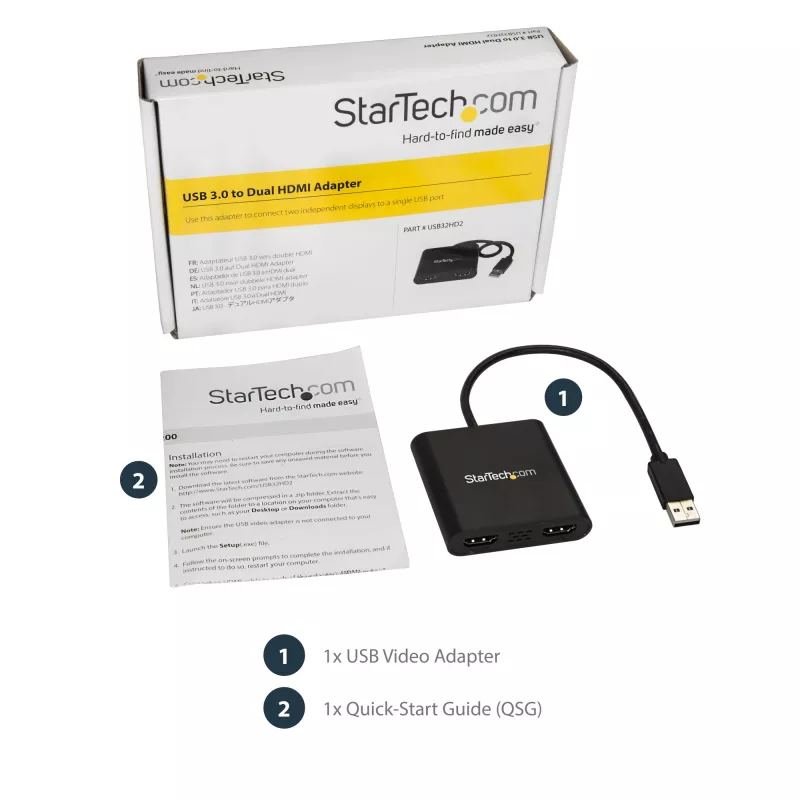 StarTech.com USB 3.0 na duálny HDMI adaptér, USB na 2x HDMI monitor konvertor pre Windows (bez podpory pre macOS/ChromeOS/Linux) - TAA