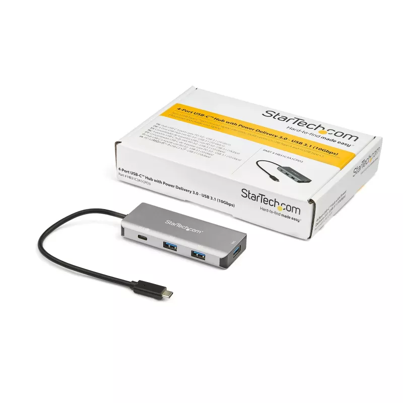 StarTech.com HB31C3A1CPD3 4-portový USB-C rozbočovač, 10 Gbps, 3x USB-A a 1x USB-C, priepustné napájanie Power Delivery 100 W, kábel 25 cm, kompatibilný s Thunderbolt 3
