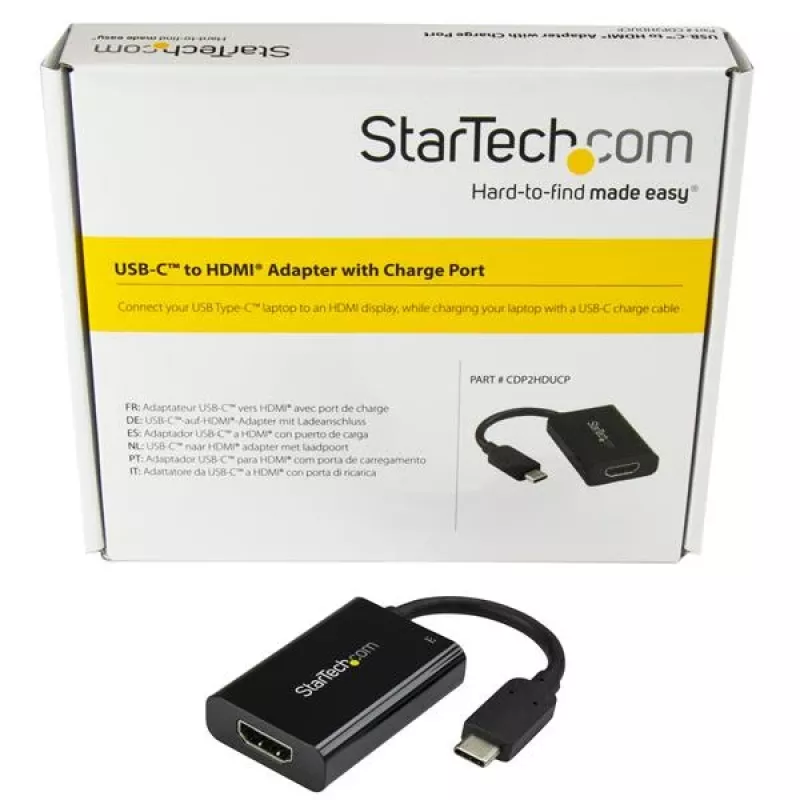 StarTech.com USB C na HDMI 2.0 adaptér s Power Delivery - 4K 60Hz USB Type-C na HDMI Display Video konvertor - 60W PD priechodný nabíjací konektor - kompatibilný s Thunderbolt 3 - čierna