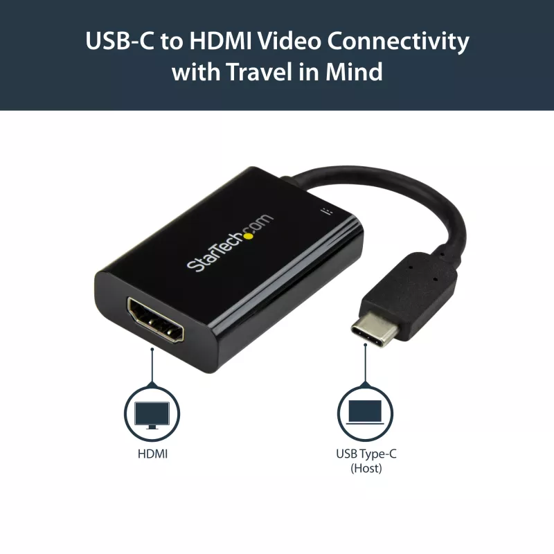 StarTech.com USB C na HDMI 2.0 adaptér s Power Delivery - 4K 60Hz USB Type-C na HDMI Display Video konvertor - 60W PD priechodný nabíjací konektor - kompatibilný s Thunderbolt 3 - čierna