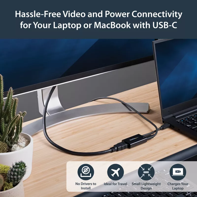 StarTech.com USB C na HDMI 2.0 adaptér s Power Delivery - 4K 60Hz USB Type-C na HDMI Display Video konvertor - 60W PD priechodný nabíjací konektor - kompatibilný s Thunderbolt 3 - čierna