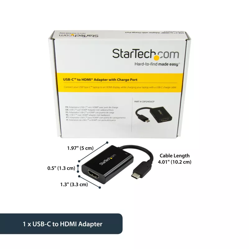 StarTech.com USB C na HDMI 2.0 adaptér s Power Delivery - 4K 60Hz USB Type-C na HDMI Display Video konvertor - 60W PD priechodný nabíjací konektor - kompatibilný s Thunderbolt 3 - čierna