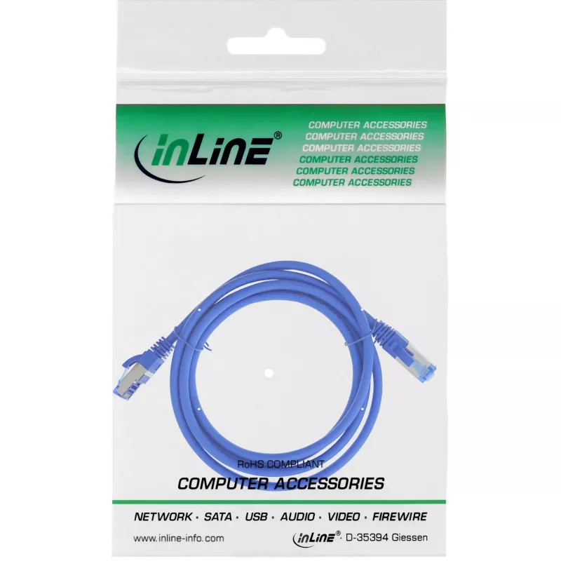 InLine patch kábel S/FTP PiMF Cat.6A bezhalogénový 500 MHz modrý 1 m