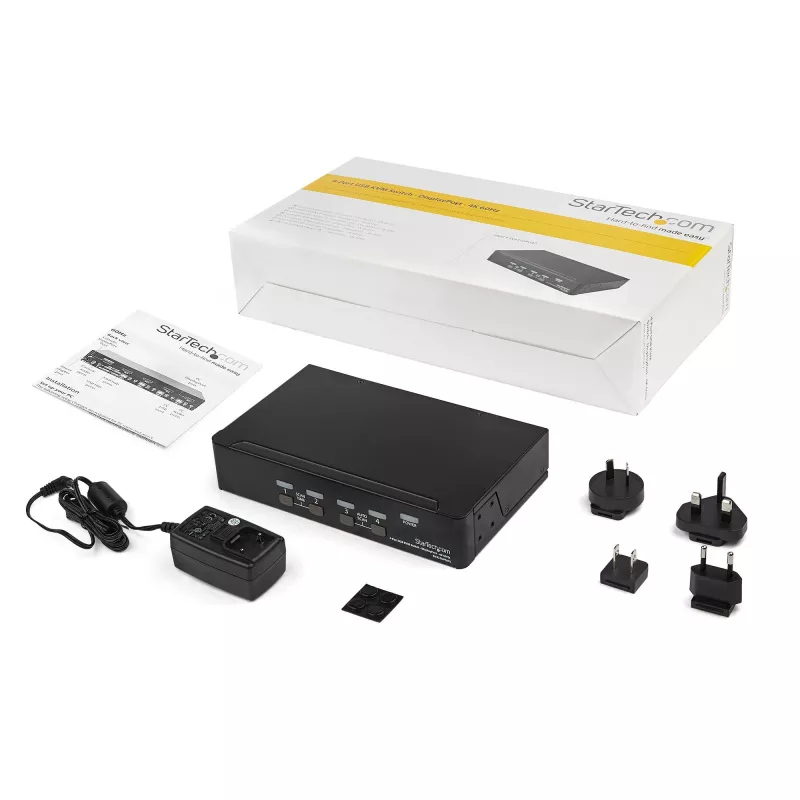 StarTech.com 4-port DisplayPort KVM switch – 4K 60 Hz – jednoduchý monitor – Dual-Port UHD DP 1.2 USB KVM switch s integrovaným USB-2.0 hubom a audio – Dell, HP, Apple, Lenovo – TAA-kompatibilný