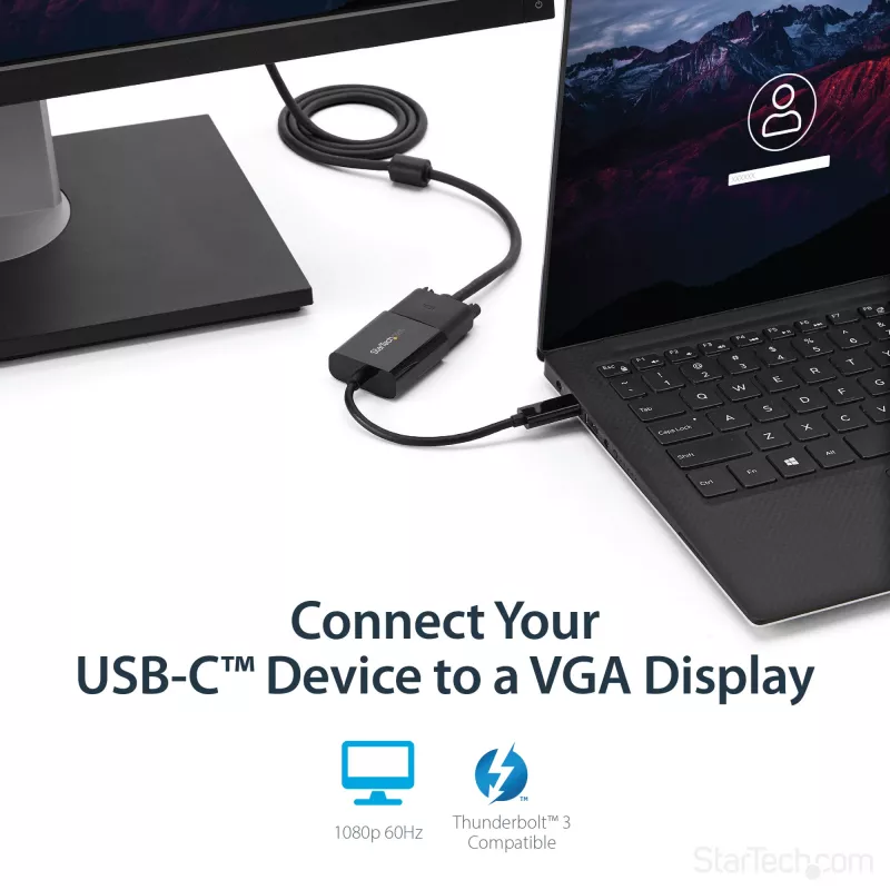 StarTech.com USB-C na VGA adaptér - čierny - 1080p - videokonvertor pre váš MacBook Pro - USB C na VGA Display Dongle - aktualizovaná verzia je CDP2VGAEC