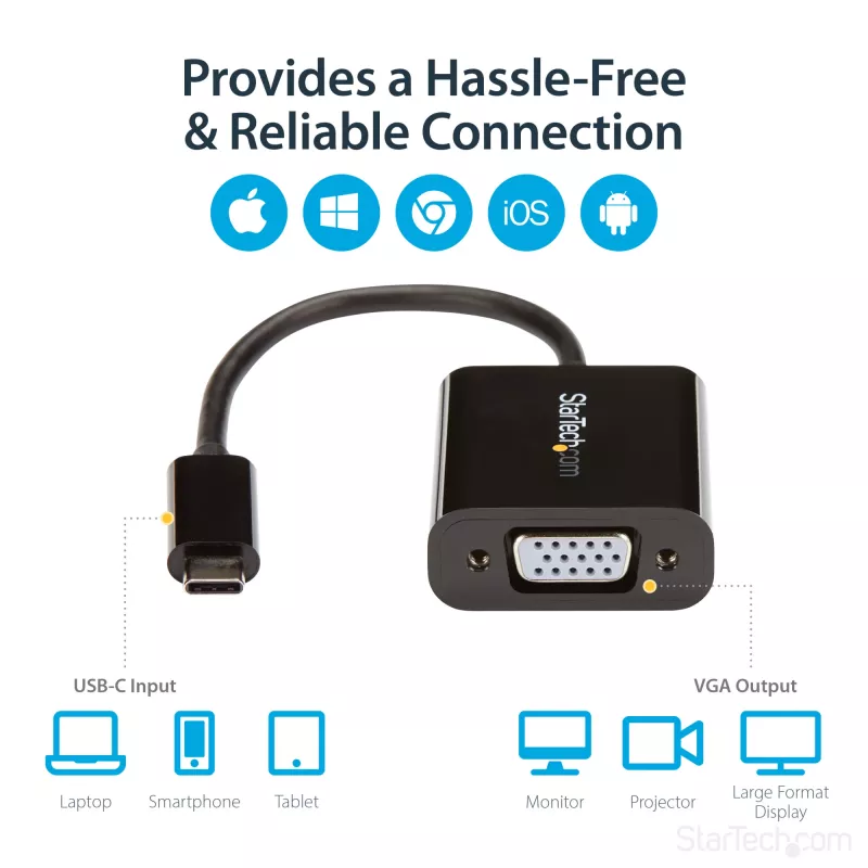 StarTech.com USB-C na VGA adaptér - čierny - 1080p - videokonvertor pre váš MacBook Pro - USB C na VGA Display Dongle - aktualizovaná verzia je CDP2VGAEC