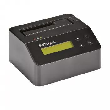 StarTech.com Single Bay diskový čistič, standalone HDD/SSD Sanitizer, USB 3.0 na SATA II (3 Gbit/s), 9 režimov vymazania, LCD displej, bezpečné vymazanie diskov Sanitizer Dock, DB-9 tlačiarňový port, TAA-kompatibilný