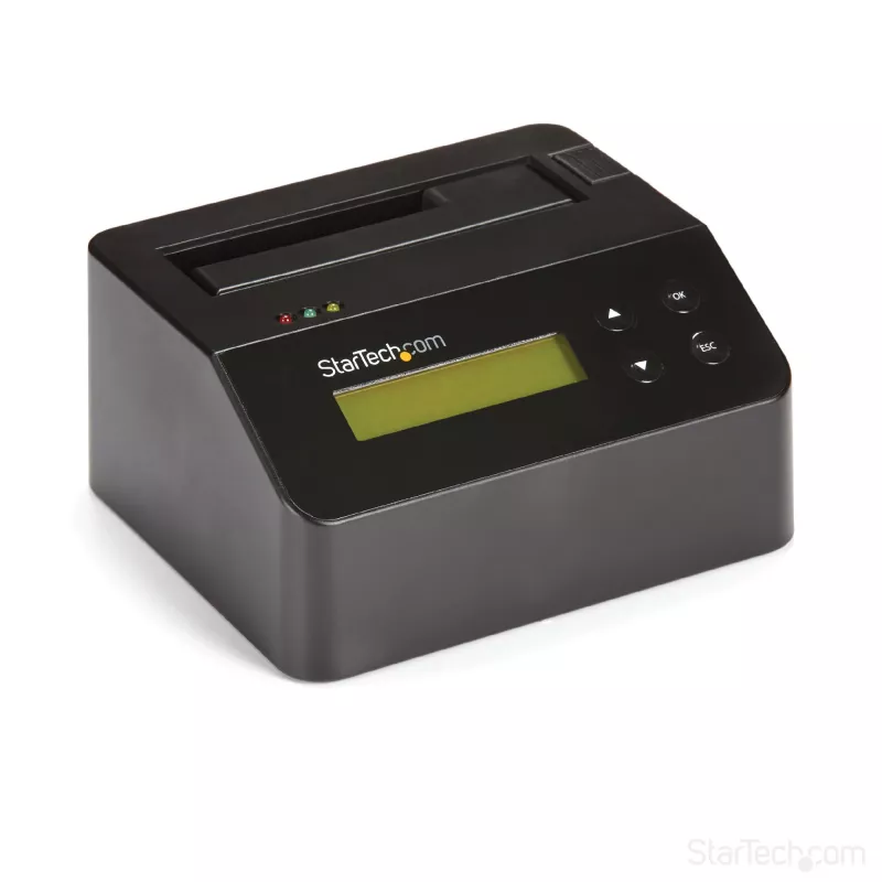 StarTech.com Single Bay diskový čistič, standalone HDD/SSD Sanitizer, USB 3.0 na SATA II (3 Gbit/s), 9 režimov vymazania, LCD displej, bezpečné vymazanie diskov Sanitizer Dock, DB-9 tlačiarňový port, TAA-kompatibilný