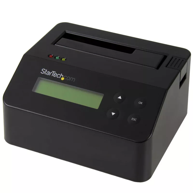 StarTech.com Single Bay diskový čistič, standalone HDD/SSD Sanitizer, USB 3.0 na SATA II (3 Gbit/s), 9 režimov vymazania, LCD displej, bezpečné vymazanie diskov Sanitizer Dock, DB-9 tlačiarňový port, TAA-kompatibilný