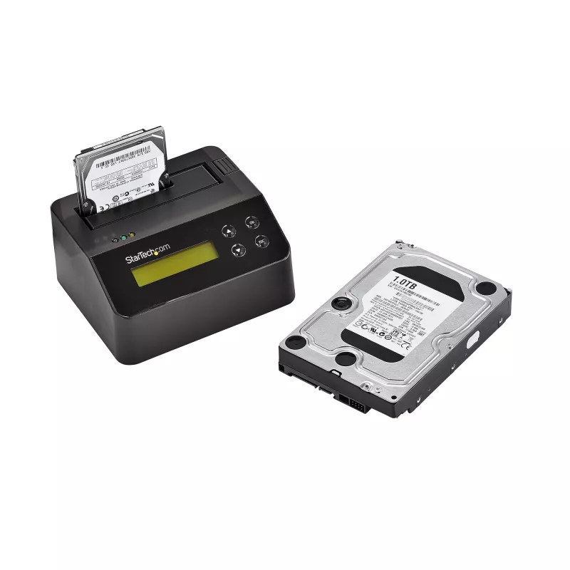StarTech.com Single Bay diskový čistič, standalone HDD/SSD Sanitizer, USB 3.0 na SATA II (3 Gbit/s), 9 režimov vymazania, LCD displej, bezpečné vymazanie diskov Sanitizer Dock, DB-9 tlačiarňový port, TAA-kompatibilný