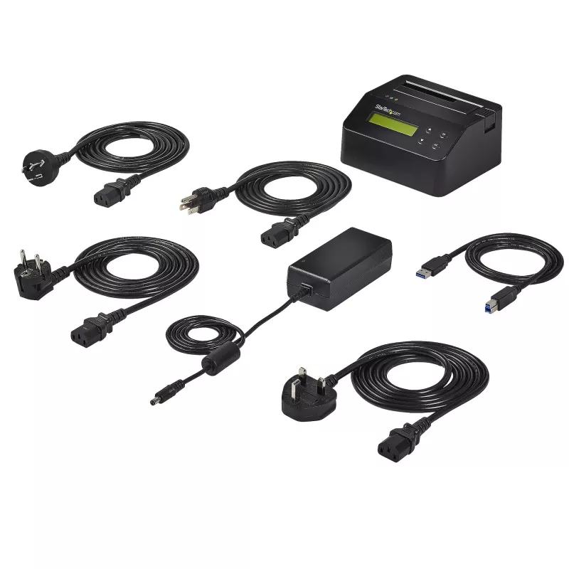 StarTech.com Single Bay diskový čistič, standalone HDD/SSD Sanitizer, USB 3.0 na SATA II (3 Gbit/s), 9 režimov vymazania, LCD displej, bezpečné vymazanie diskov Sanitizer Dock, DB-9 tlačiarňový port, TAA-kompatibilný