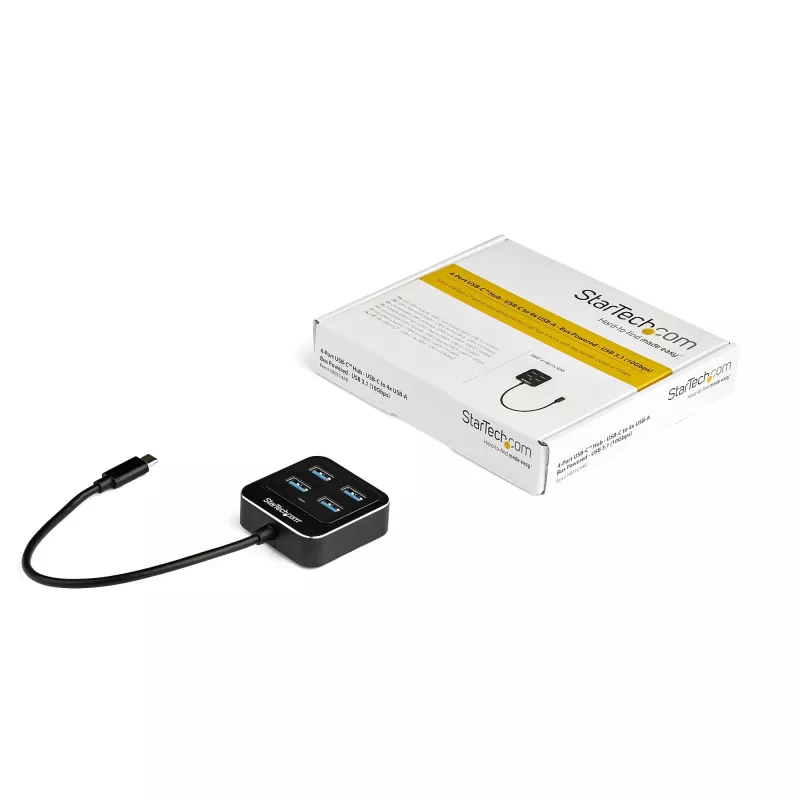 StarTech.com 4-port USB C hub – USB-C na 4x USB-A porty – SuperSpeed 10 Gbit/s USB 3.2 Gen 2 Type-C hub – USB Bus Powered – prenosný/kompaktný USB-C na USB adaptér hub pre notebook – hliník