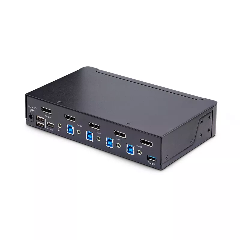 StarTech.com 4-portový DisplayPort KVM prepínač, 8K 60Hz / 4K 144Hz, Single Display, DP 1.4, 2x USB 3.0 porty, 4x USB 2.0 HID porty, tlačidlové a hotkey prepínanie, TAA-konformný - nezávislý od operačného systému, kovové puzdro