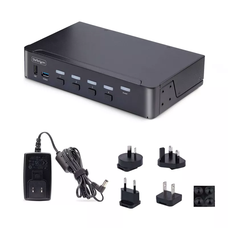 StarTech.com 4-portový DisplayPort KVM prepínač, 8K 60Hz / 4K 144Hz, Single Display, DP 1.4, 2x USB 3.0 porty, 4x USB 2.0 HID porty, tlačidlové a hotkey prepínanie, TAA-konformný - nezávislý od operačného systému, kovové puzdro