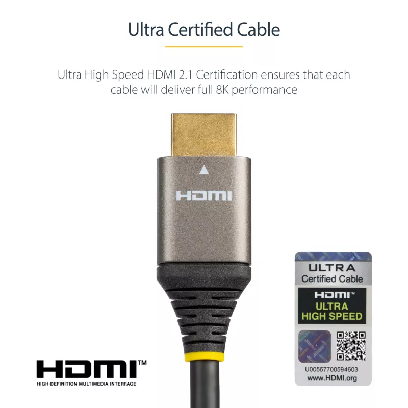 StarTech.com 12ft (4m) HDMI 2.1 kábel 8K - Certifikovaný Ultra High Speed HDMI kábel 48 Gbit/s - 8K 60Hz/4K 120Hz HDR10+ eARC - Ultra HD 8K HDMI kábel - Monitor/TV/Display - Flexibilný TPE plášť