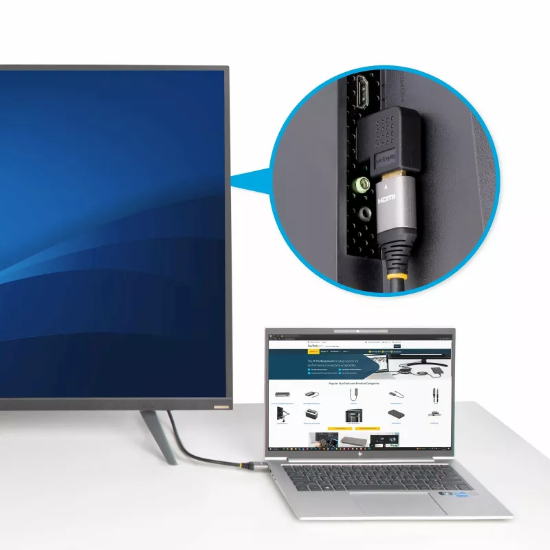 StarTech.com Pravouhlý HDMI 2.0 adaptér, konektor samec na konektor samica, horizontálne 90-stupňový uhol HDMI Port Saver, 4K 60Hz, High Speed HDMI predlžovací kábel, M/F