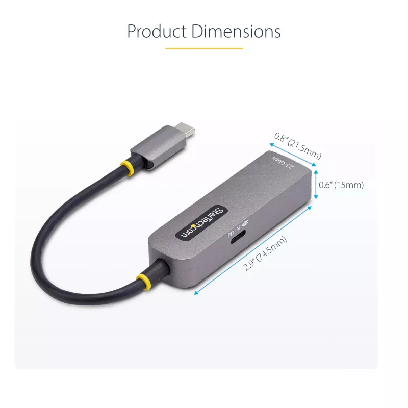 StarTech.com 2.5GbE USB-C na Ethernet adaptér, 100W PD Passthrough, NBASE-T NIC, USB 3.0 Type-C 2.5/1G Multi-Speed sieťový, Thunderbolt kompatibilný, Windows & Mac