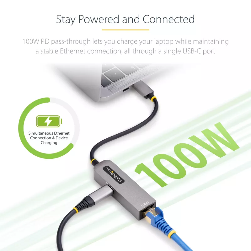 StarTech.com USB-C na Ethernet adaptér, NIC, 100W PD priechod, USB 3.0 Type-C 1 Gbit/s Multi-Speed sieťový adaptér, Thunderbolt kompatibilný, Windows & Mac