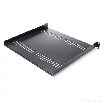 StarTech.com 1U serverová rack polica – univerzálna vetraná konzolová montážna vanička pre 19 palcový sieťový equipment rack a skriňu – vysokopevnostná oceľ – nosnosť 44lb/20kg – 16 palcov hlboká polica, čierna