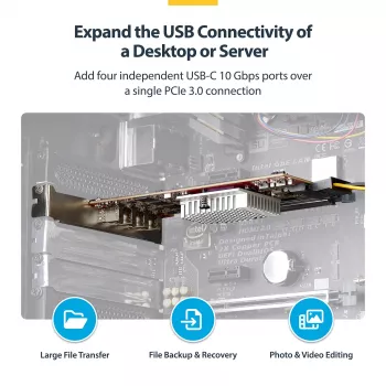 StarTech.com 4-portová USB Type-C PCIe karta, USB 3.2 10Gbps, USB-C PCI Express rozširujúca karta, 4x nezávislé USB kontroléry, Windows/Linux/macOS, TAA-konformný