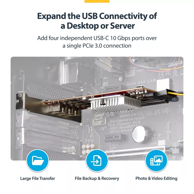 StarTech.com 4-portová USB Type-C PCIe karta, USB 3.2 10Gbps, USB-C PCI Express rozširujúca karta, 4x nezávislé USB kontroléry, Windows/Linux/macOS, TAA-konformný