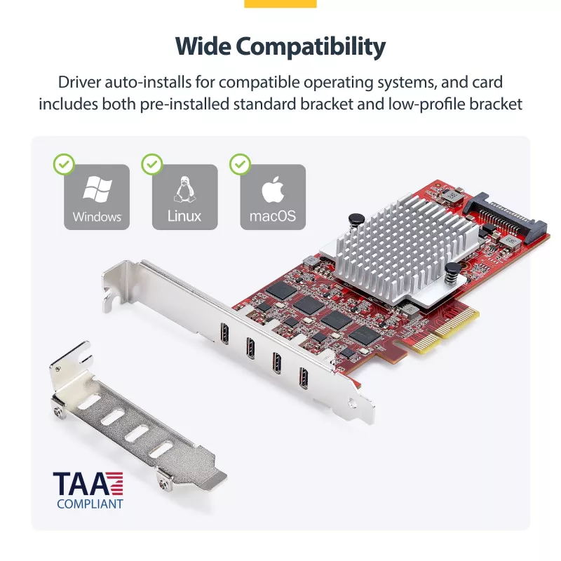 StarTech.com 4-portová USB Type-C PCIe karta, USB 3.2 10Gbps, USB-C PCI Express rozširujúca karta, 4x nezávislé USB kontroléry, Windows/Linux/macOS, TAA-konformný