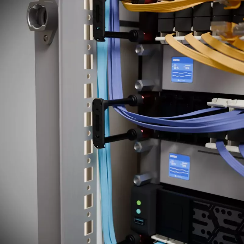 Panel na manažment káblov PATCHBOX Patchcatch Solo 24 ks balenie čierny červený