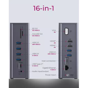 ICY BOX IB-DK2262AC káblové USB 3.2 Gen 1 (3.1 Gen 1) Type-C antracitové