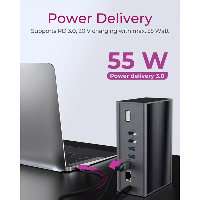 ICY BOX IB-DK2262AC káblové USB 3.2 Gen 1 (3.1 Gen 1) Type-C antracitové