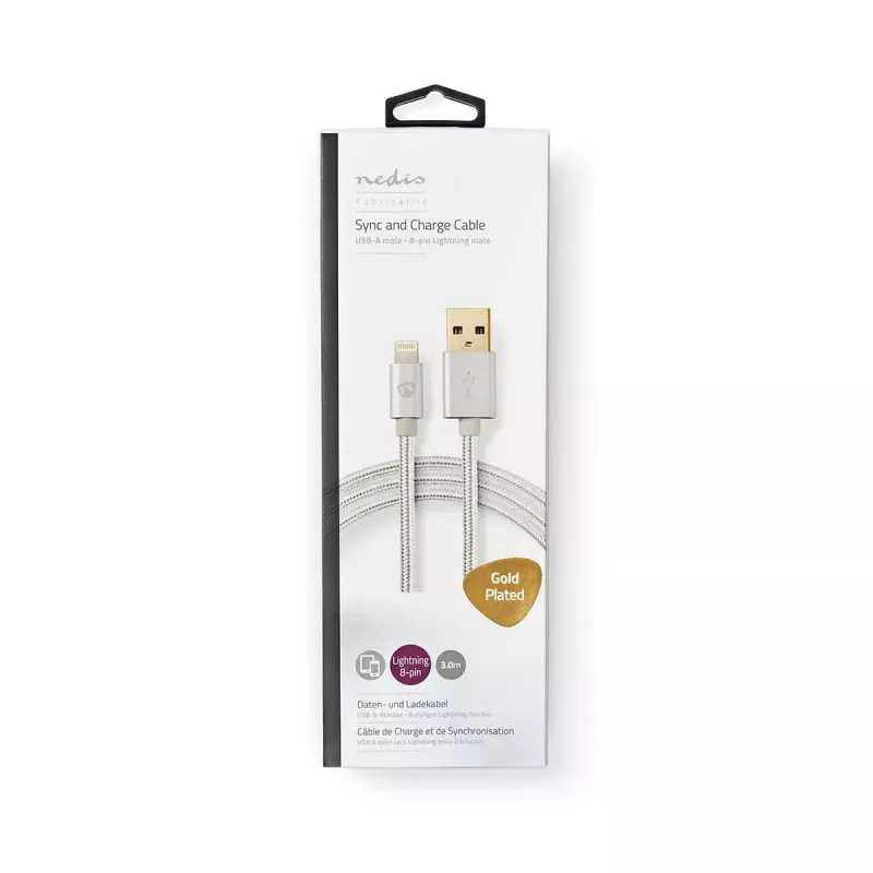 Kábel na mobilný telefón Nedis CCTB39300AL30 hliník 3 m USB A Lightning