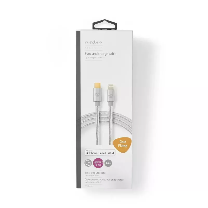 Lightning kábel Nedis CCTB39650AL10 1 m hliník USB C