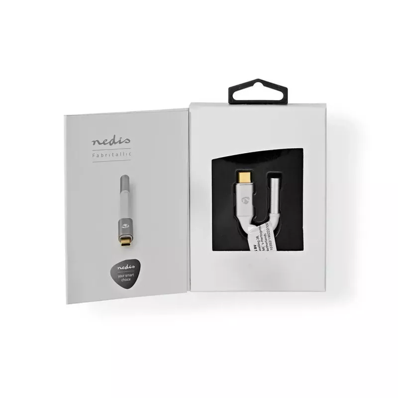 Audio kábel Nedis CCTB65950AL008 3,5 mm konektor samica na USB konektor samec 0,08 m hliník