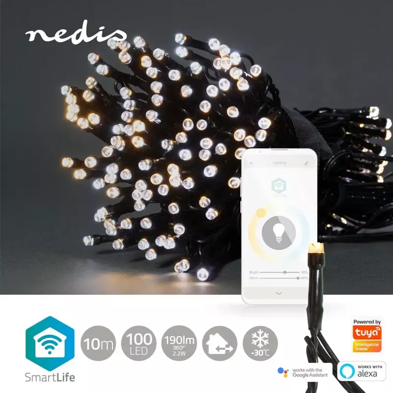 Nedis WIFILX02W100 SmartLife vianočná svetelná reťaz Wi-Fi 10 m, biela