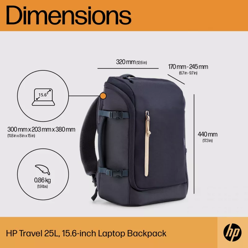 HP Travel 25 litrov 15.6 modrý batoh na notebook maximálna uhlopriečka obrazovky 39,6 cm hmotnosť 860 g