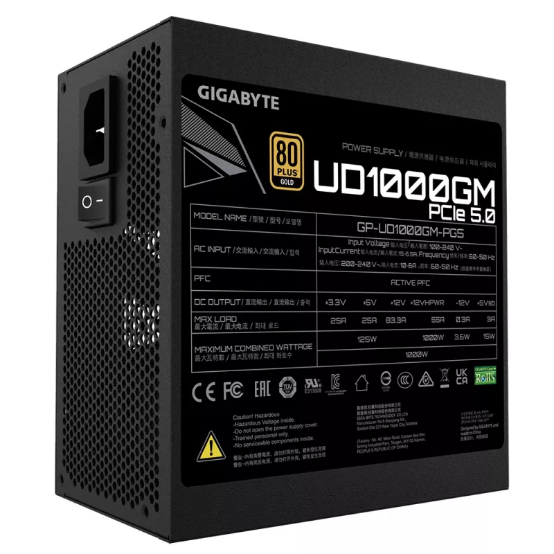 GIGABYTE UD1000GM PG5 napájací zdroj 1000 W 20+4 pin ATX ATX čierny