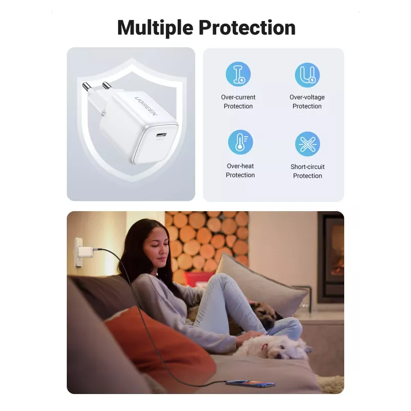 Interiérová nabíjačka Ugreen 15324 univerzálna biela AC 1 USB Type-C port
