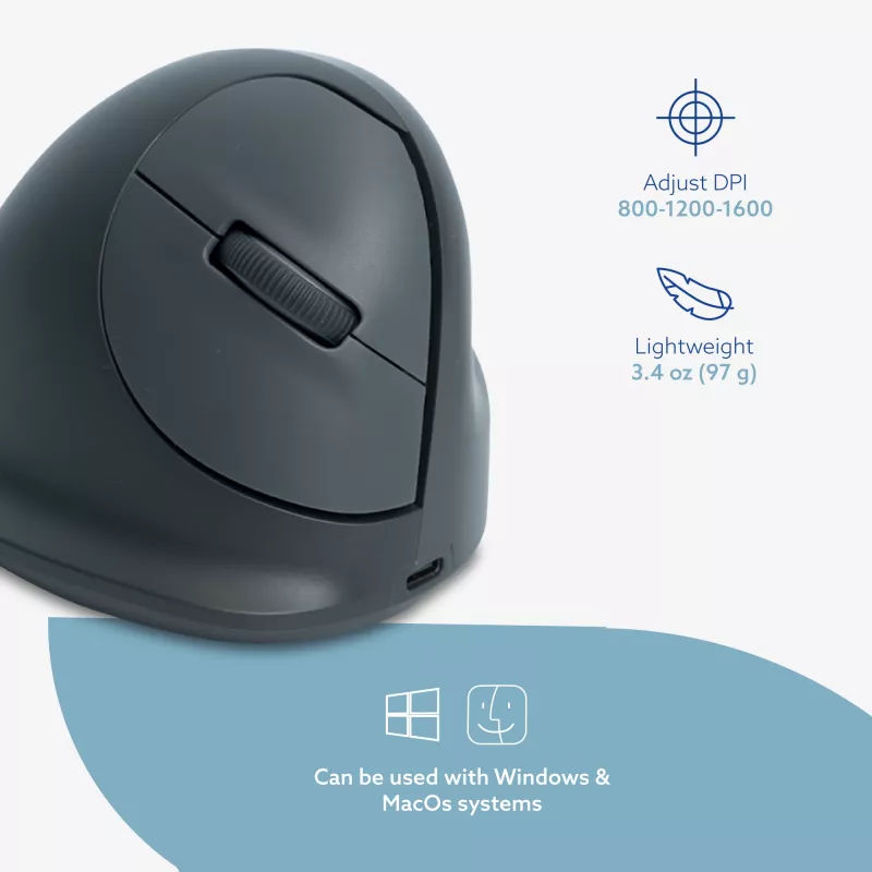 R-Go Tools vertikálna myš R-Go HE Basic, ergonomická myš, stredne veľká (veľkosť ruky ≥ 185 mm), pravoruká, Bluetooth, sivá